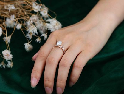 2ct Oval Moissanite Engagement Ring Set Vintage Unique Rose gold Engagement Ring art deco Bridal set Promise Gift Anniversary Gift for Women