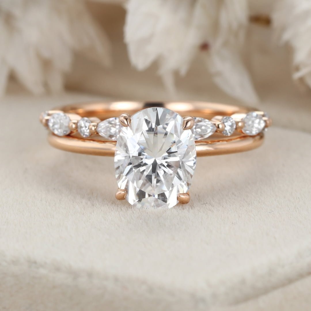 2ct Oval Moissanite engagement Ring Set Rose gold diamond engagement ring vintage marquise wedding ring Bridal set promise Anniversary gift