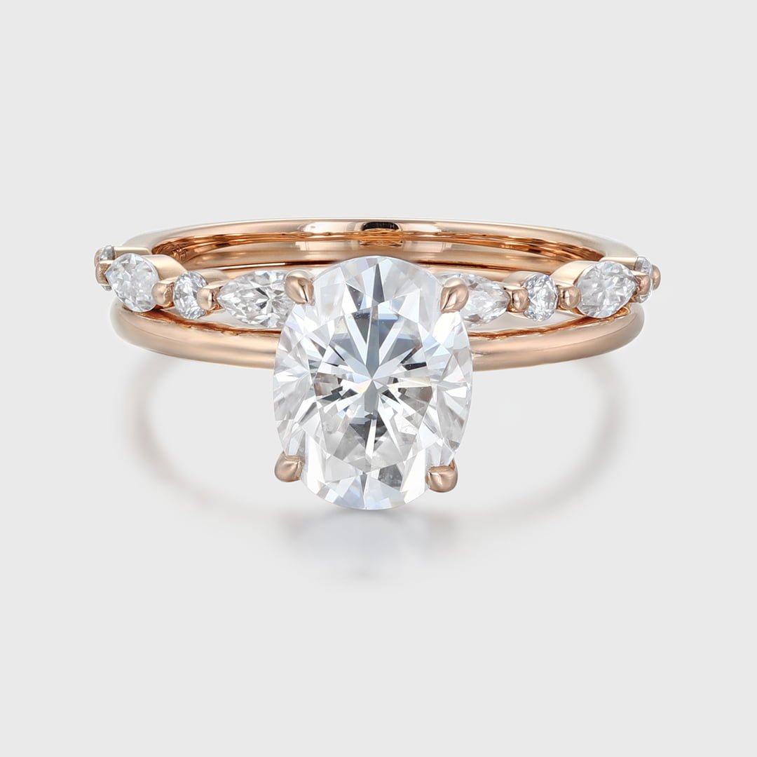 2ct Oval Moissanite engagement Ring Set Rose gold diamond engagement ring vintage marquise wedding ring Bridal set promise Anniversary gift