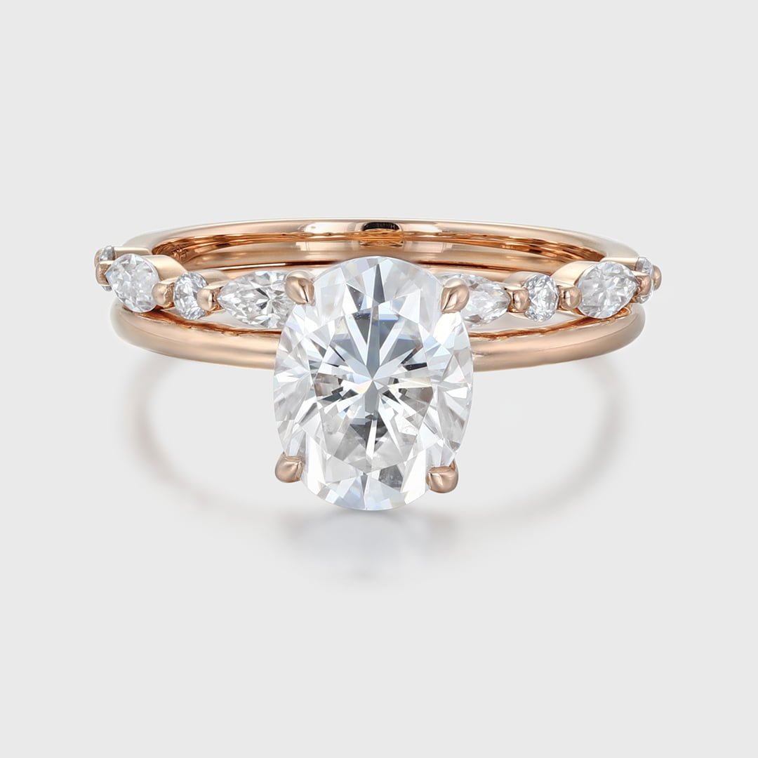 2ct Oval Moissanite engagement Ring Set Rose gold diamond engagement ring vintage marquise wedding ring Bridal set promise Anniversary gift