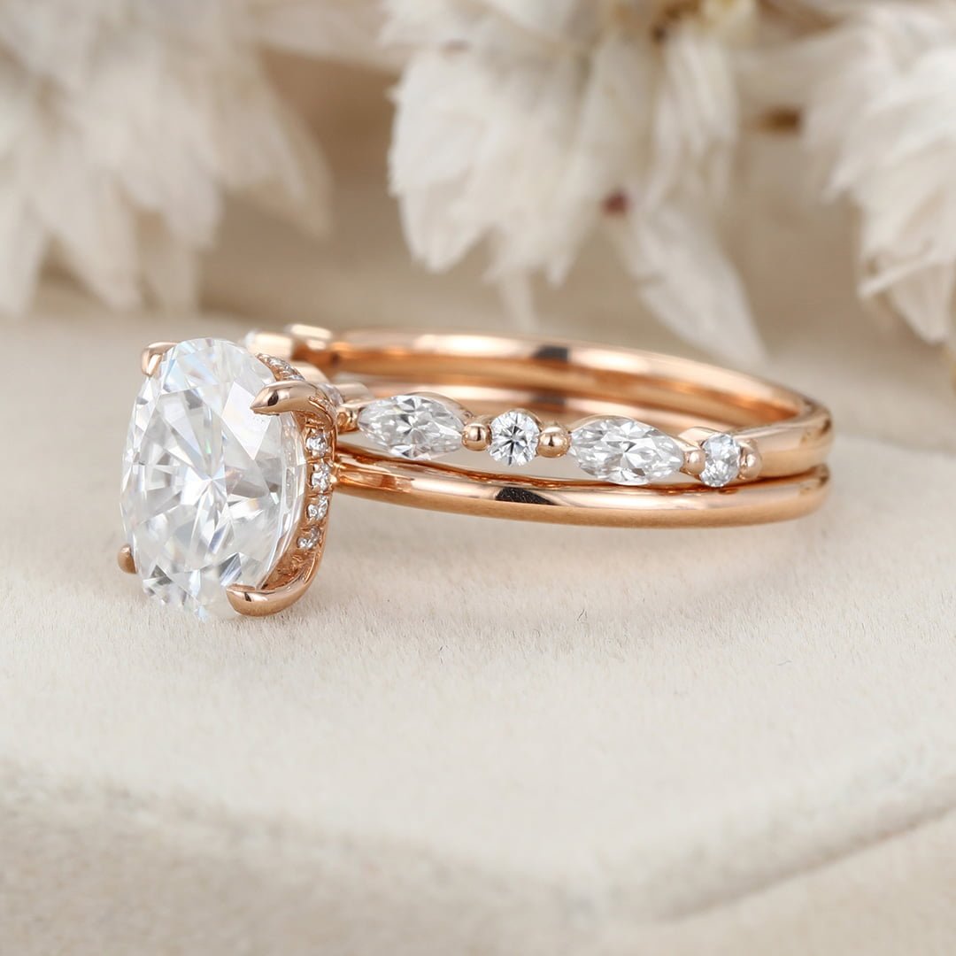 2ct Oval Moissanite engagement Ring Set Rose gold diamond engagement ring vintage marquise wedding ring Bridal set promise Anniversary gift