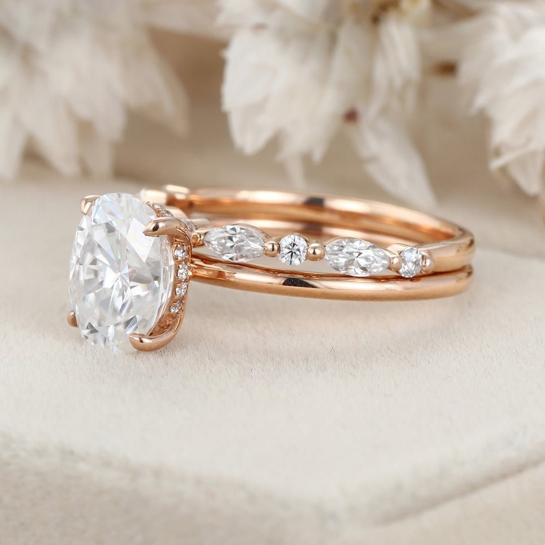 2ct Oval Moissanite engagement Ring Set Rose gold diamond engagement ring vintage marquise wedding ring Bridal set promise Anniversary gift