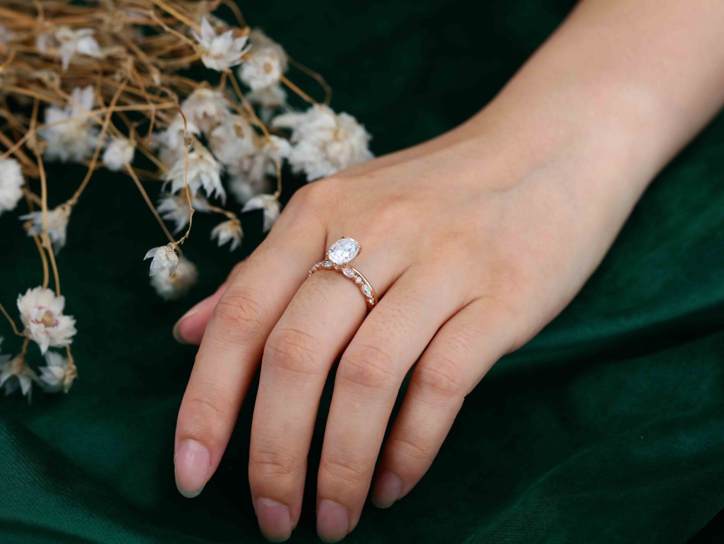 2ct Oval Moissanite engagement Ring Set Rose gold diamond engagement ring vintage marquise wedding ring Bridal set promise Anniversary gift