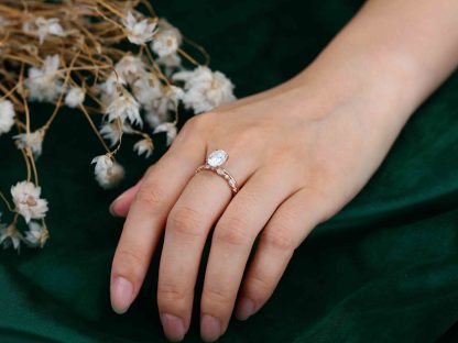 2ct Oval Moissanite engagement Ring Set Rose gold diamond engagement ring vintage marquise wedding ring Bridal set promise Anniversary gift