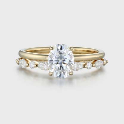 2 carat Oval Moissanite Engagement Ring Set Yellow Gold Vintage Promise Anniversary Gift Ring