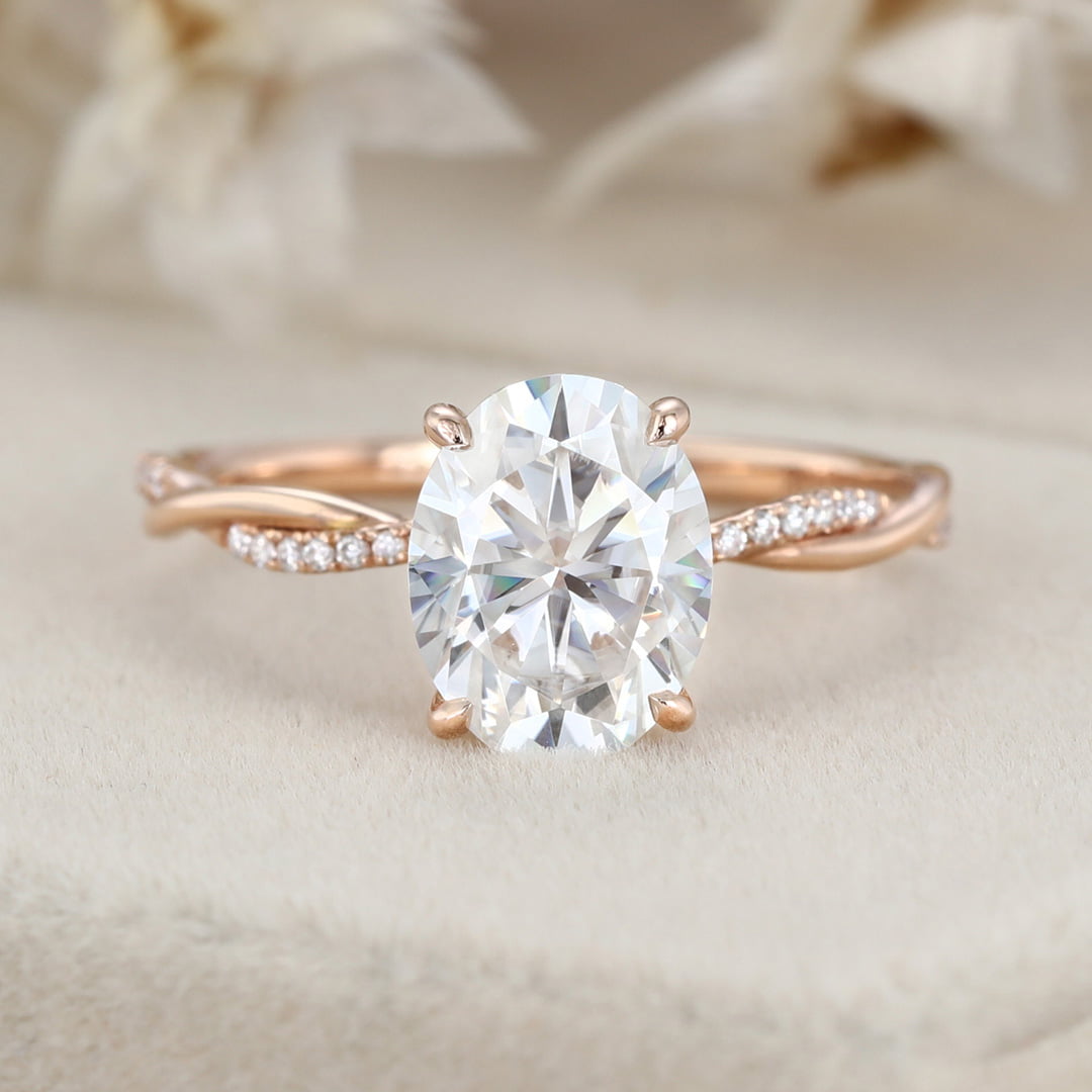 2 Carat Oval Moissanite Twist Engagement Ring In 14k Rose Gold
