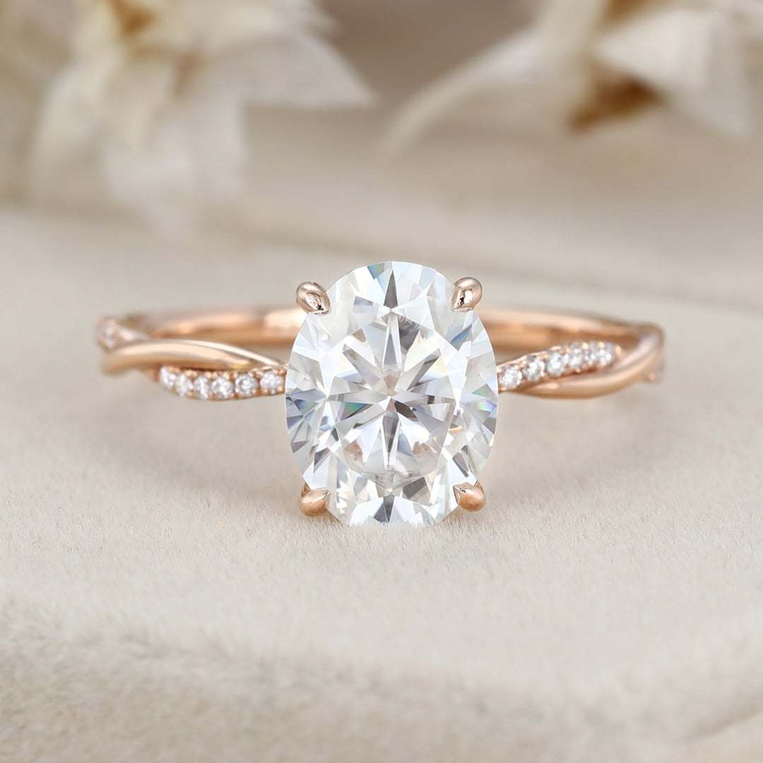 2 Carat Oval Moissanite Twist Engagement Ring In 14k Rose Gold