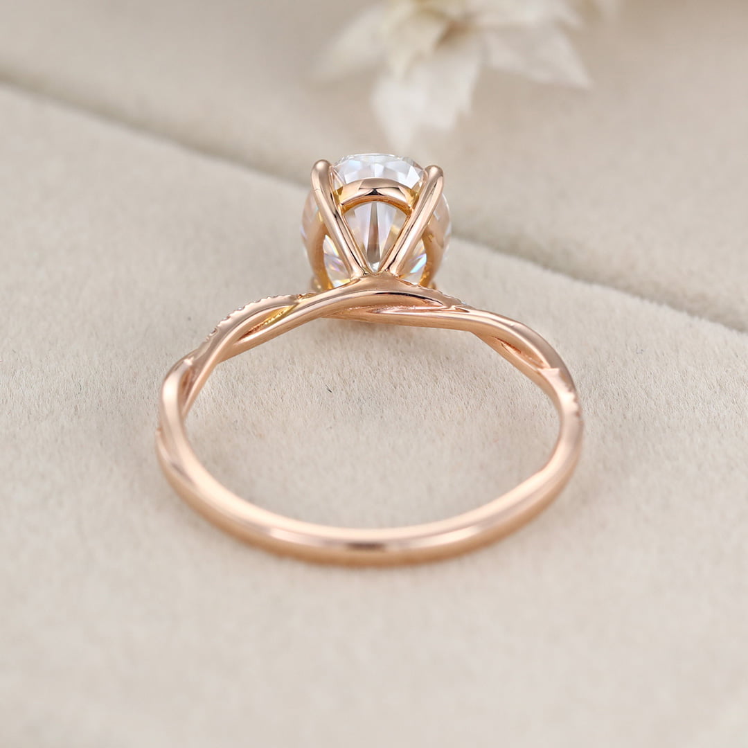 2 Carat Oval Moissanite Twist Engagement Ring In 14k Rose Gold