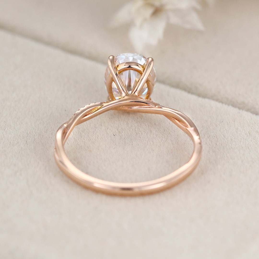 2 Carat Oval Moissanite Twist Engagement Ring In 14k Rose Gold