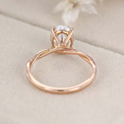 2 Carat Oval Moissanite Twist Engagement Ring In 14k Rose Gold