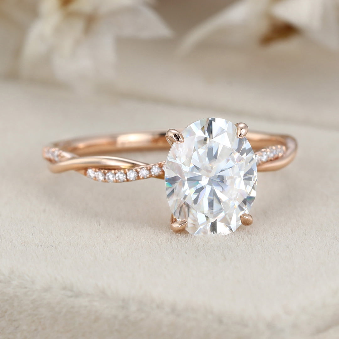 2 Carat Oval Moissanite Twist Engagement Ring In 14k Rose Gold
