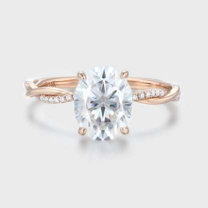 2CT Oval Moissanite Twist Engagement Ring In 14k Rose Gold