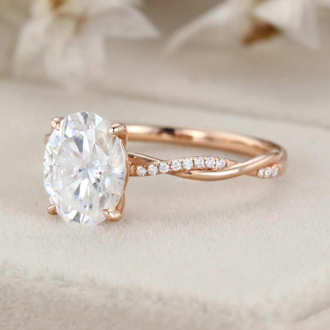2 Carat Oval Moissanite Twist Engagement Ring In 14k Rose Gold