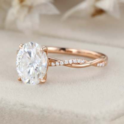 2 Carat Oval Moissanite Twist Engagement Ring In 14k Rose Gold