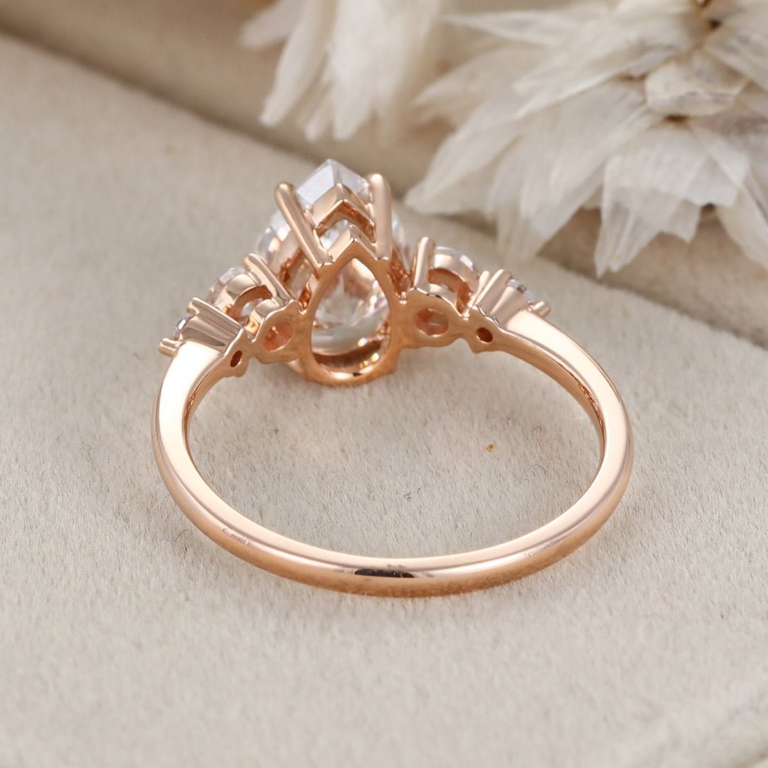 2ct Pear Moissanite engagement ring Unique Rose gold engagement ring women vintage Marquise cluster ring Bridal promise ring Anniversary