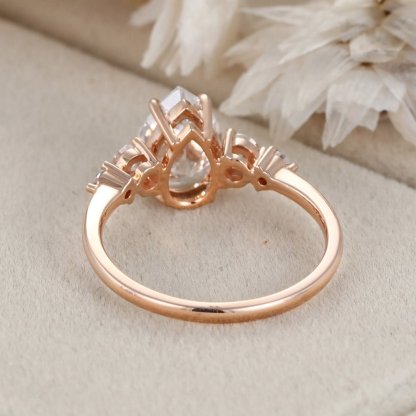 2ct Pear Moissanite engagement ring Unique Rose gold engagement ring women vintage Marquise cluster ring Bridal promise ring Anniversary