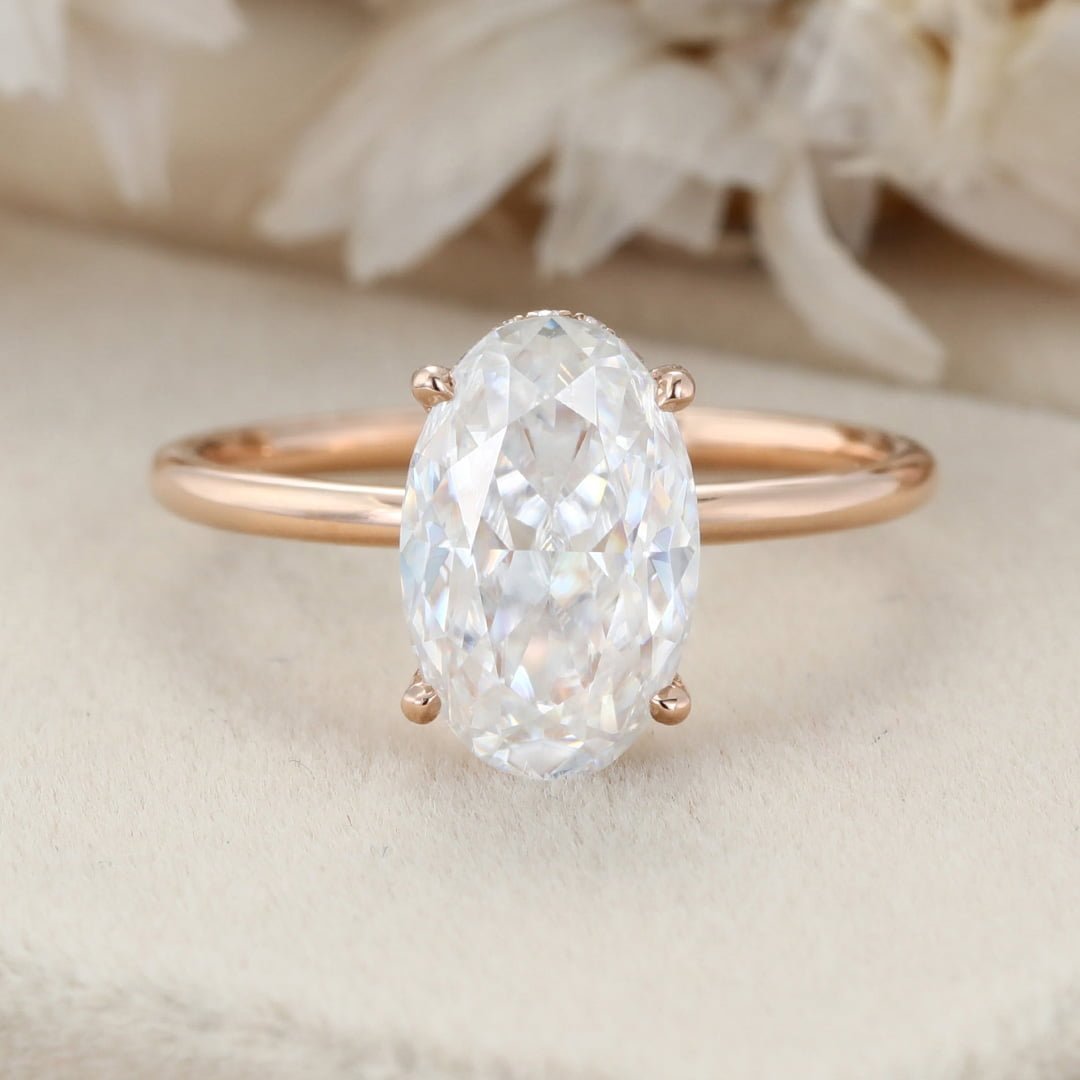 3.0CT Unique Oval Moissanite Engagement Ring Vintage Rose gold engagement ring solitaire engagement ring wedding Promise Anniversary Gift