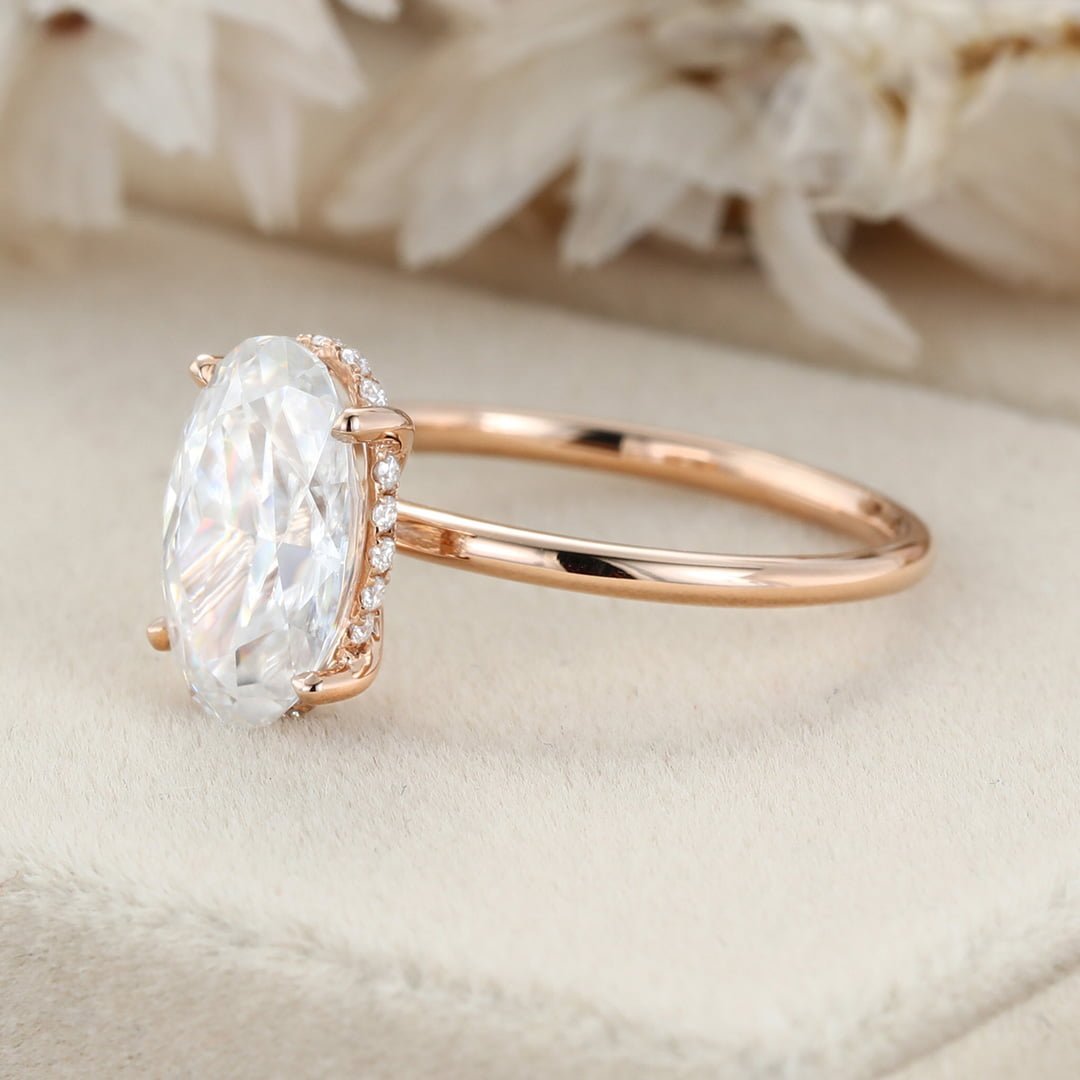 3.0CT Unique Oval Moissanite Engagement Ring Vintage Rose gold engagement ring solitaire engagement ring wedding Promise Anniversary Gift
