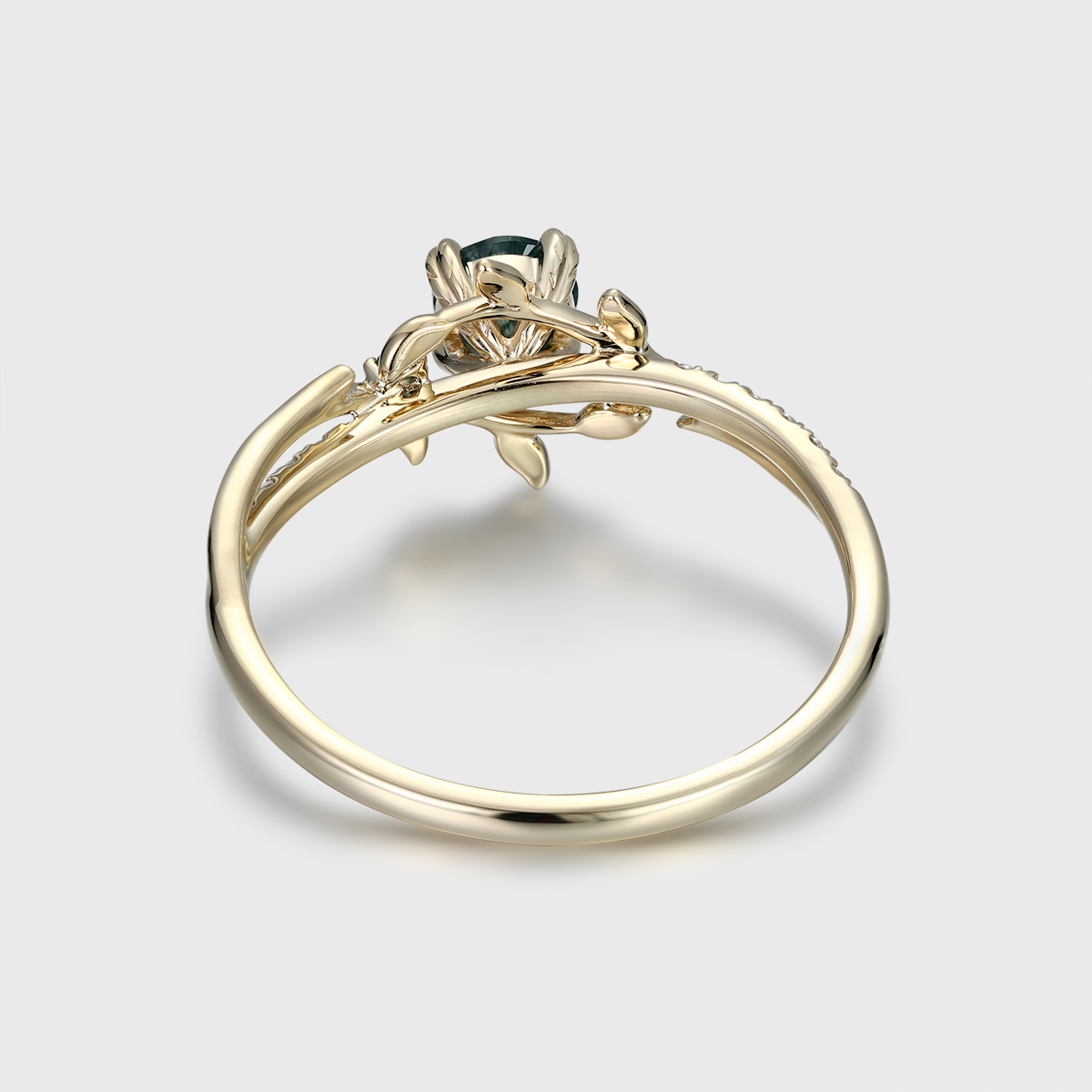 Moss Agate Engagement Ring Solid Gold Ring Round Cut Wedding Ring Delicate Leaf Branch Floral Promise Ring Women Nature Inspired Ring