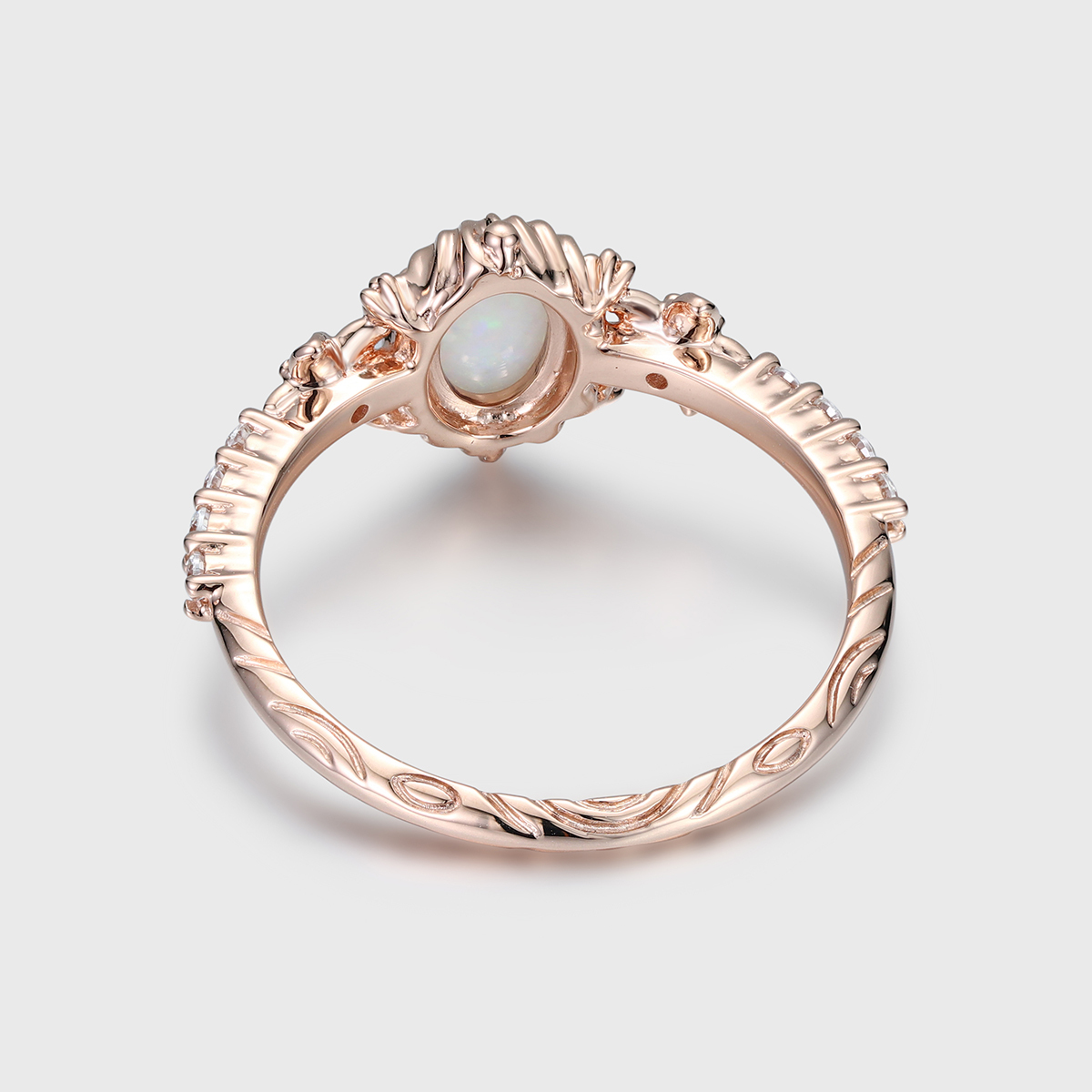 Unique Oval Natural Opal Engagement Ring Vintage 14K Rose gold Wedding Ring Dainty Moissanite Round cluster Anniversary Ring For Women