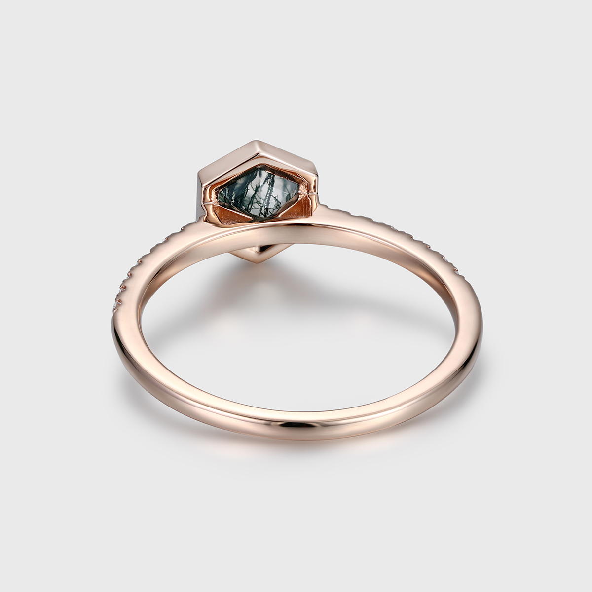 Unique Moss agate Engagement Ring Vintage Hexagon cut 14K Rose gold Wedding Ring Dainty Moissanite Round cluster Anniversary Ring For Women