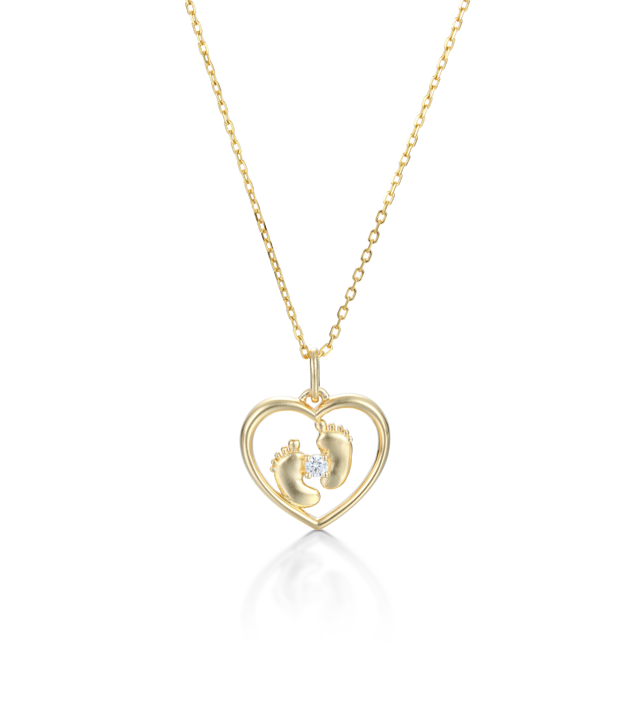 Customized Birthstone Footprint Heart Pendant Necklace – Gold or Silver Plated – Delicate Gift for Women, Moms, and Kids