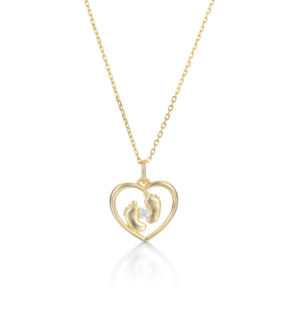 Customized Birthstone Footprint Heart Pendant Necklace – Gold or Silver Plated – Delicate Gift for Women, Moms, and Kids