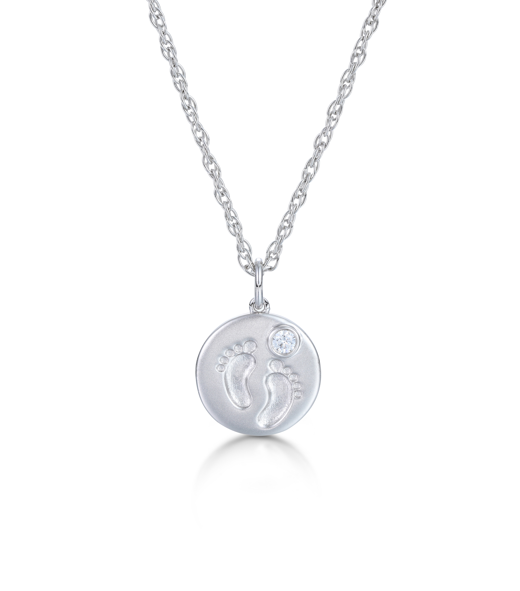 Custom Birthstone Footprints Engraved Round Medallion Pendant Necklace – Gold or Silver Plated – A Delicate Gift for Women, Moms, and Kids