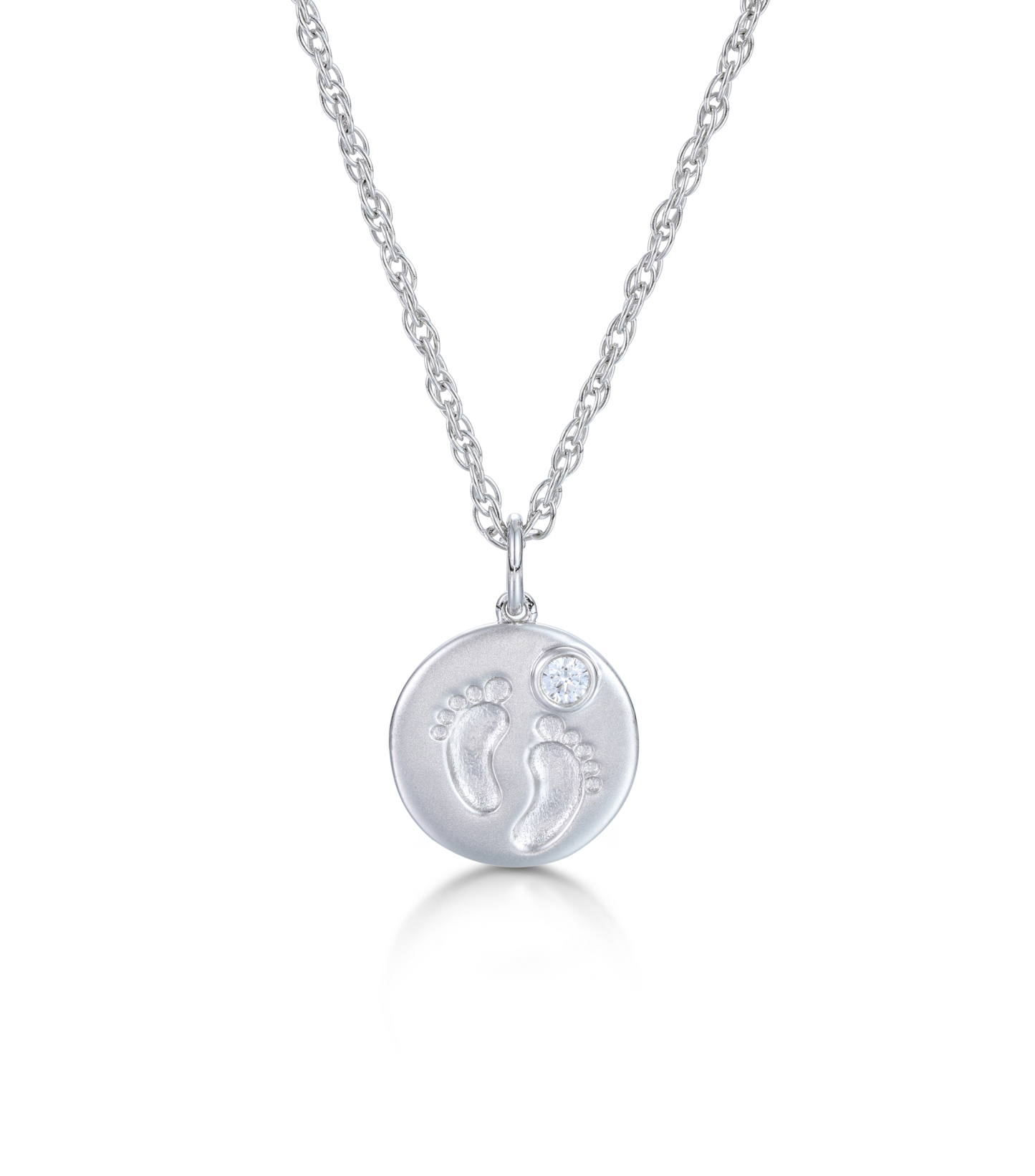 Custom Birthstone Footprints Engraved Round Medallion Pendant Necklace – Gold or Silver Plated – A Delicate Gift for Women, Moms, and Kids