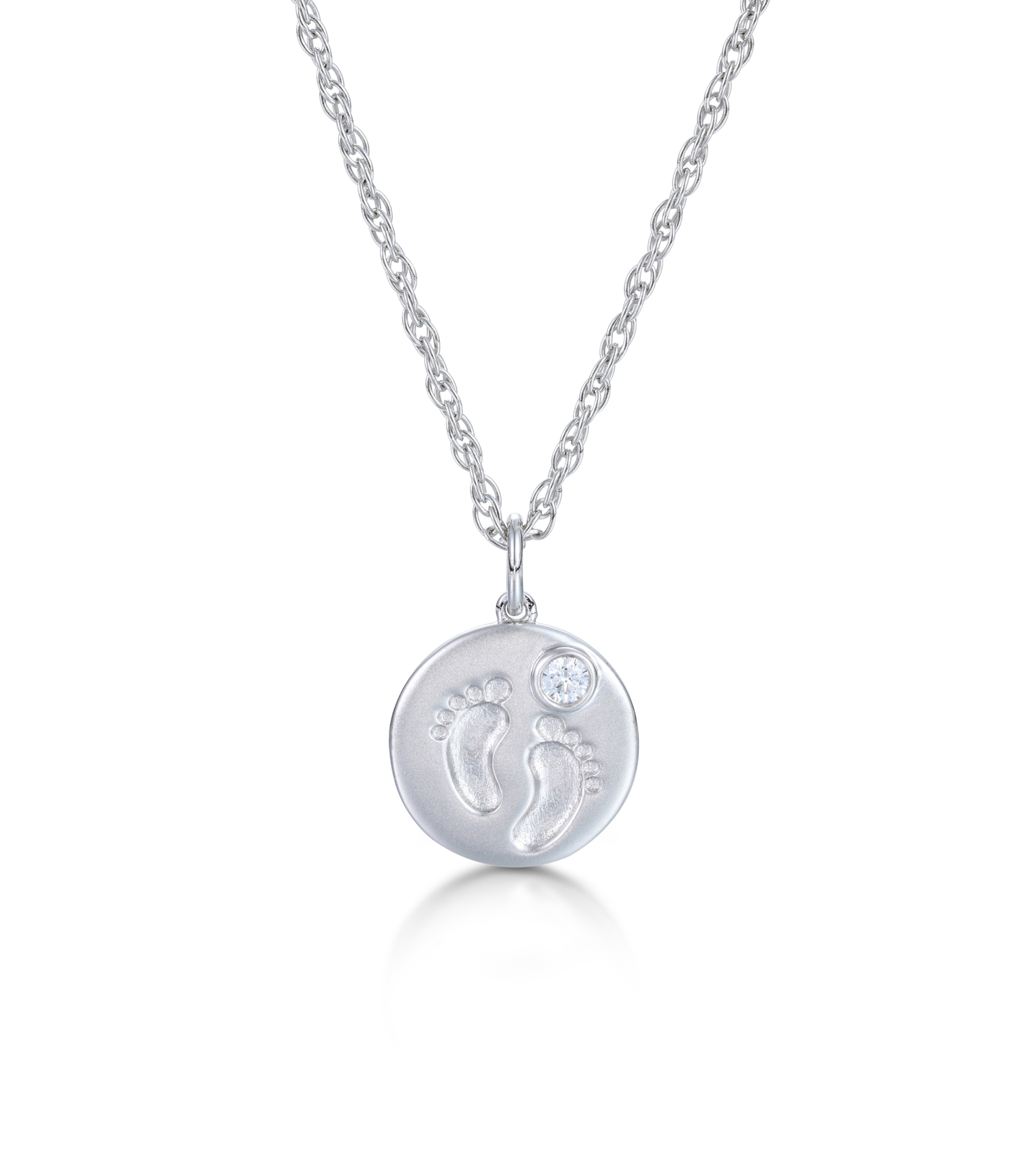 Custom Birthstone Footprints Engraved Round Medallion Pendant Necklace – Gold or Silver Plated – A Delicate Gift for Women, Moms, and Kids