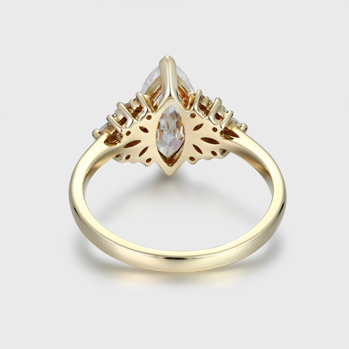 1 Carat Marquise Cut Moissanite Vintage Cluster Engagement Ring – 14K Yellow Gold Bridal Promise Ring
