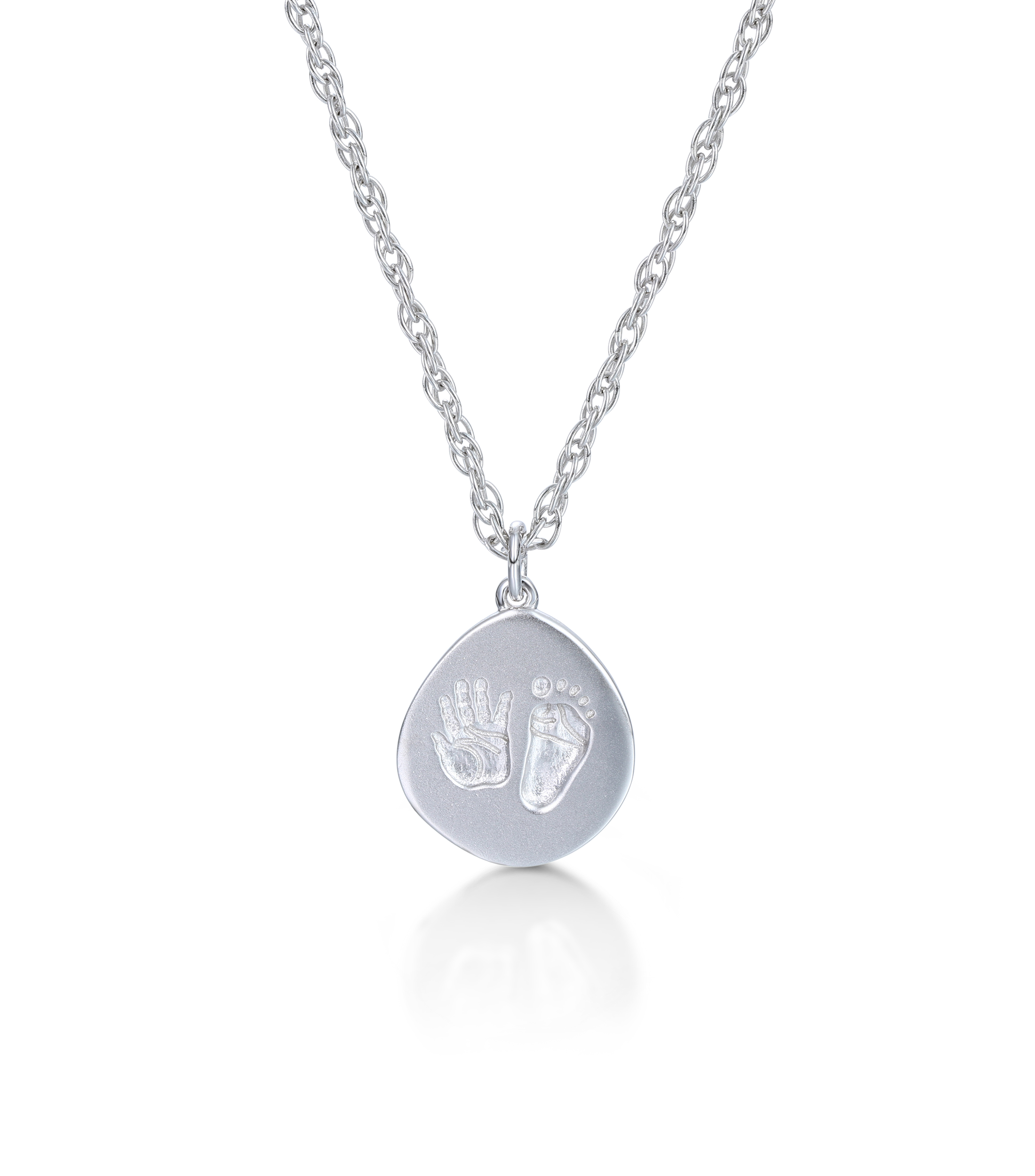 Customized Birthday Palm and Footprint Oval Pendant Necklace - Gold or Silver Plated - An exquisite gift for women, moms and kids