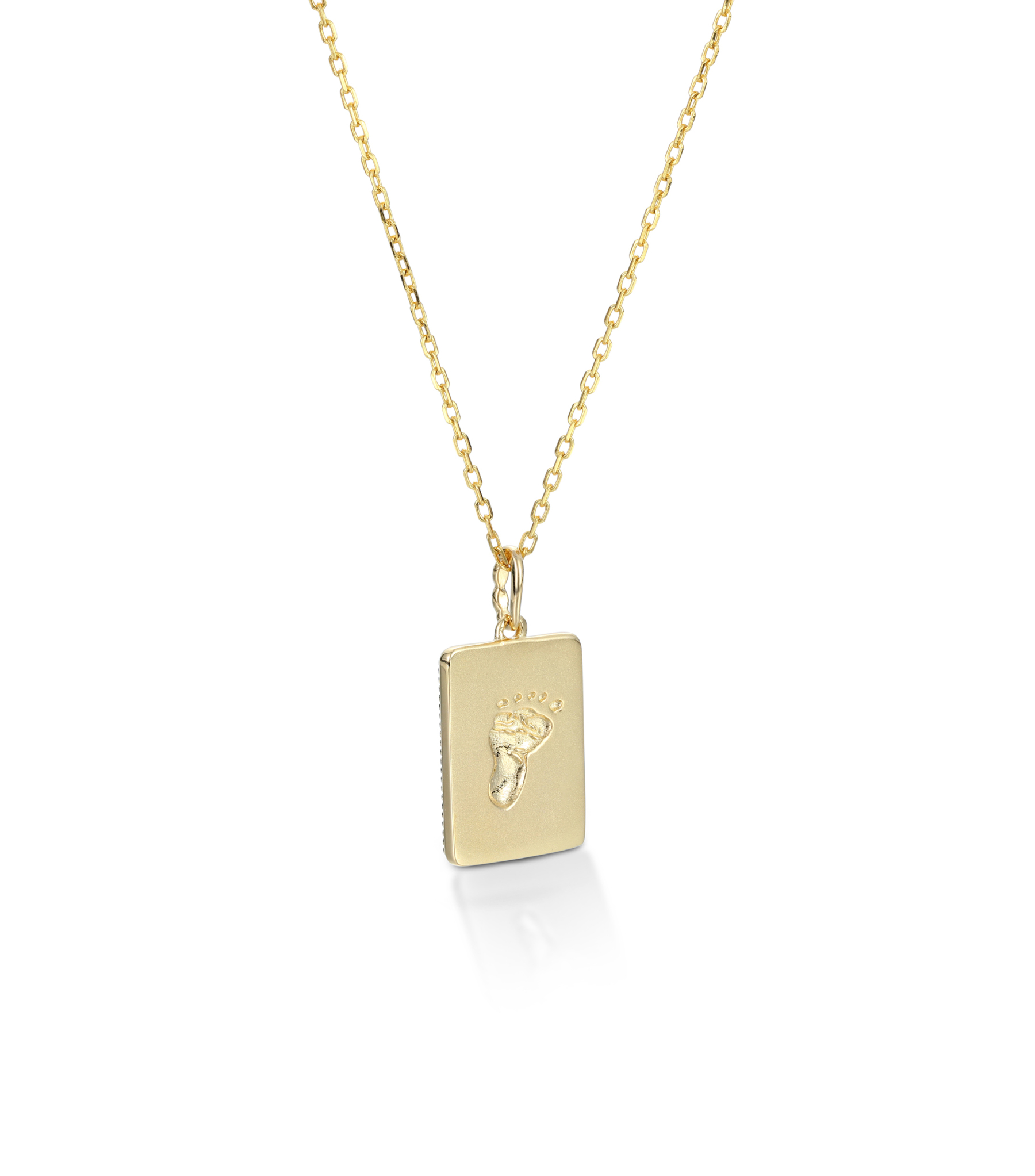 Yellow Gold Baby Footprints Customized Birthstones Engraved Name Square Pendant Necklace