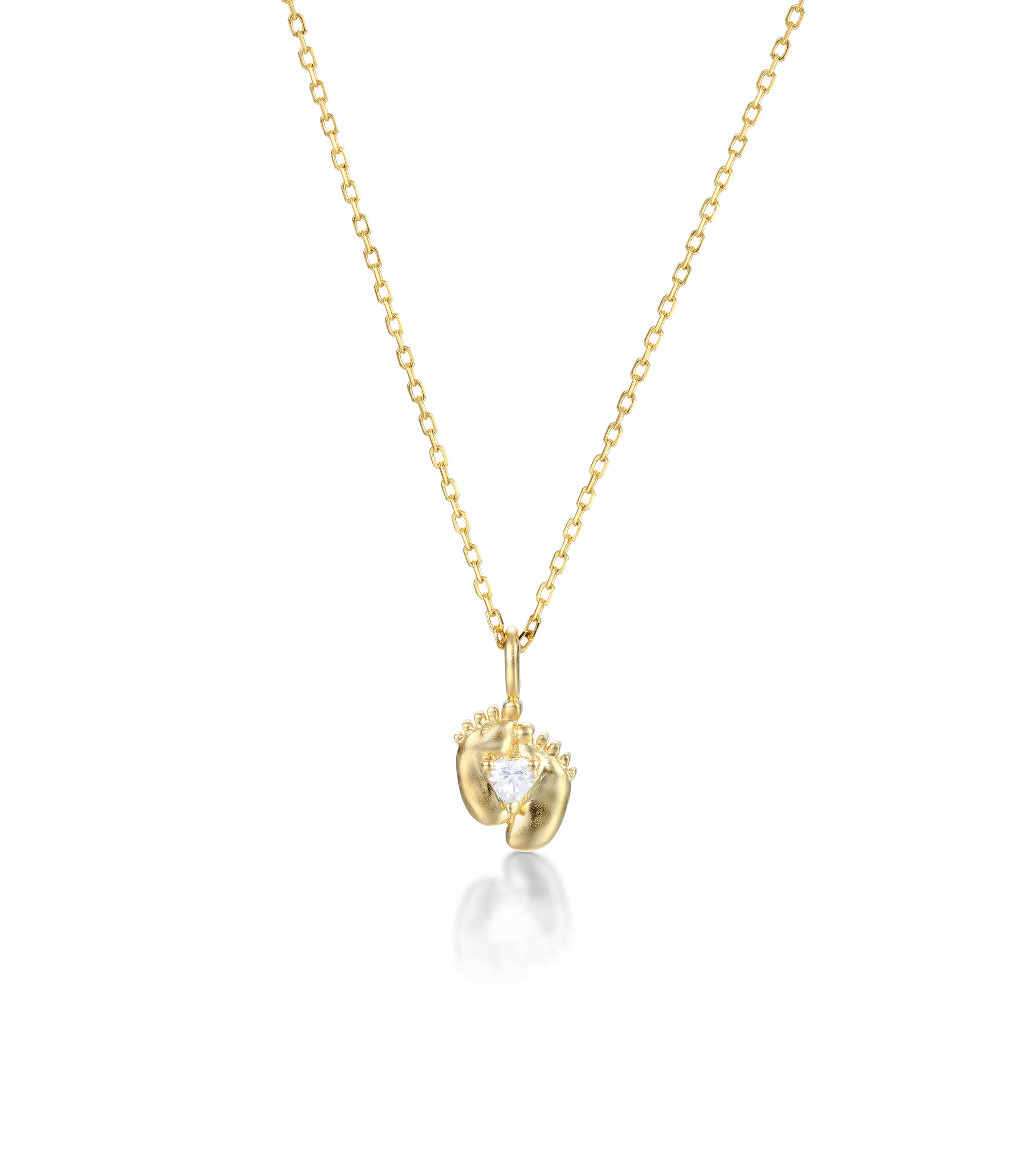 Gold-Plated Custom Heart Cut Birthstone Mini Baby Feet Necklace – Personalized Gift for Moms