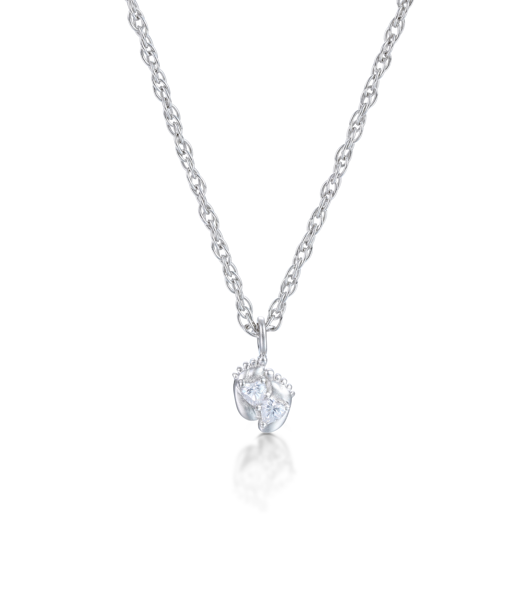 White Gold-Plated Customized Two-Stone Heart-Cut Birthstone Mini Baby Feet Necklace – Personalized Gift for Moms