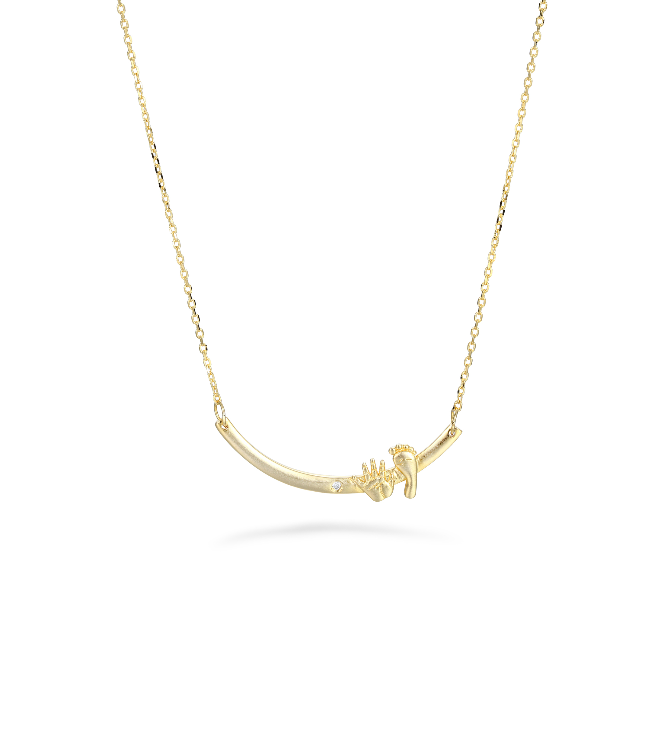 Gold-Plated Baby's Hand and Footprint Elements Customizable Birthstone Engraved Name Smile Necklace – Personalized Keepsake Gift