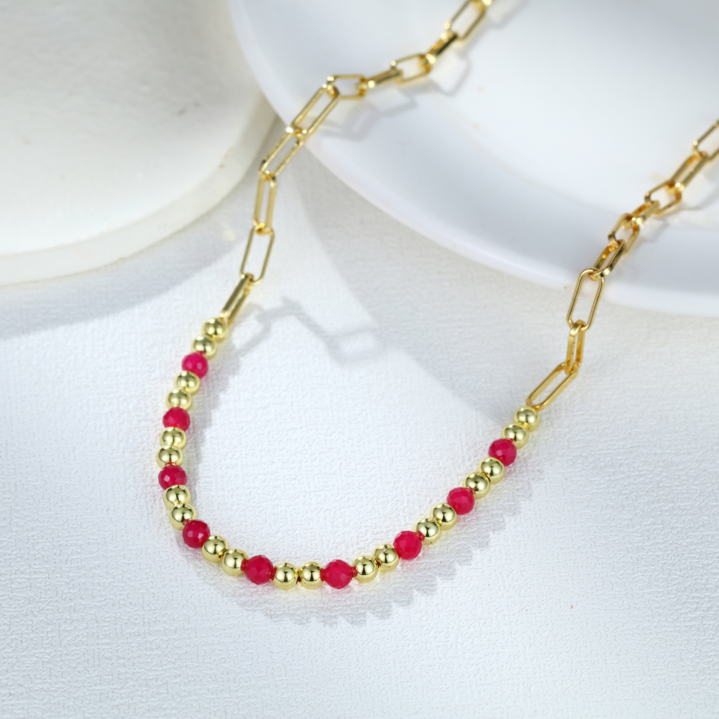 4mm Faceted Lab-Grown Ruby Gemstone Necklace- Gold Plated Gold Dainty Necklace | July Birthstone Jewelry for Women
