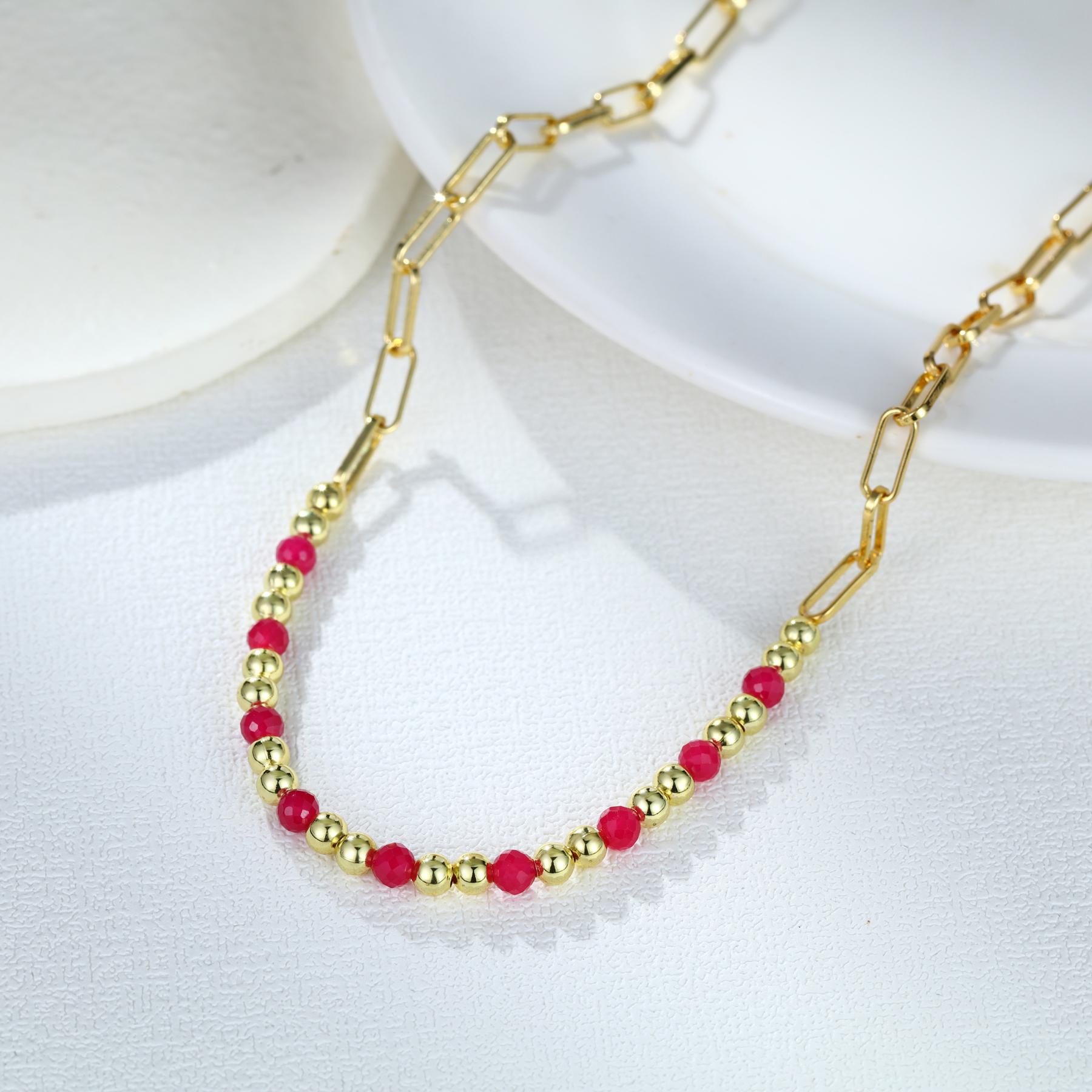 4mm Faceted Lab-Grown Ruby Gemstone Necklace- Gold Plated Gold Dainty Necklace | July Birthstone Jewelry for Women