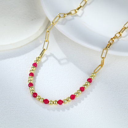 4mm Faceted Lab-Grown Ruby Gemstone Necklace- Gold Plated Gold Dainty Necklace | July Birthstone Jewelry for Women