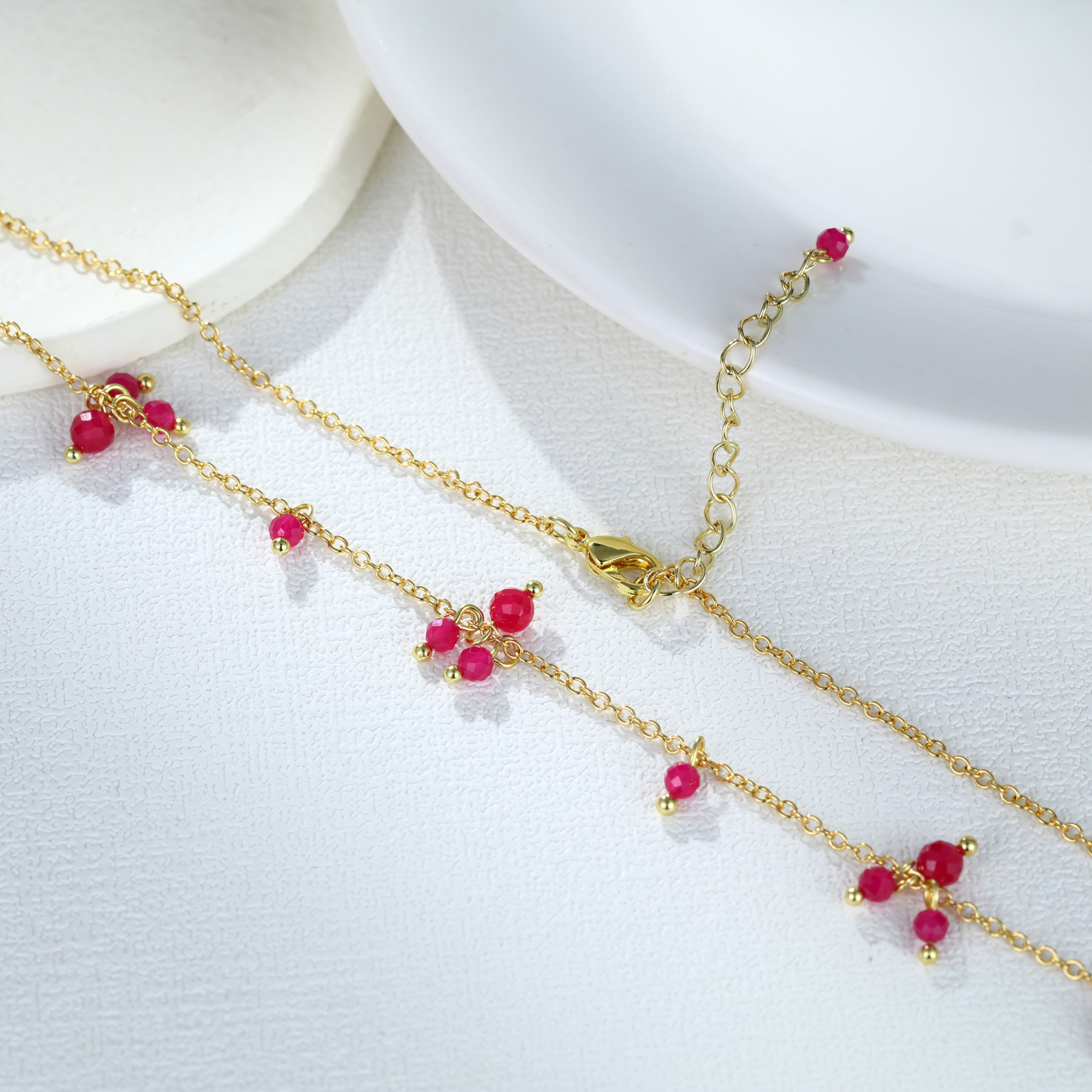 Boho Style Faceted Lab-Grown Ruby Necklace – Gold Plated Red Ruby Jewelry for Women