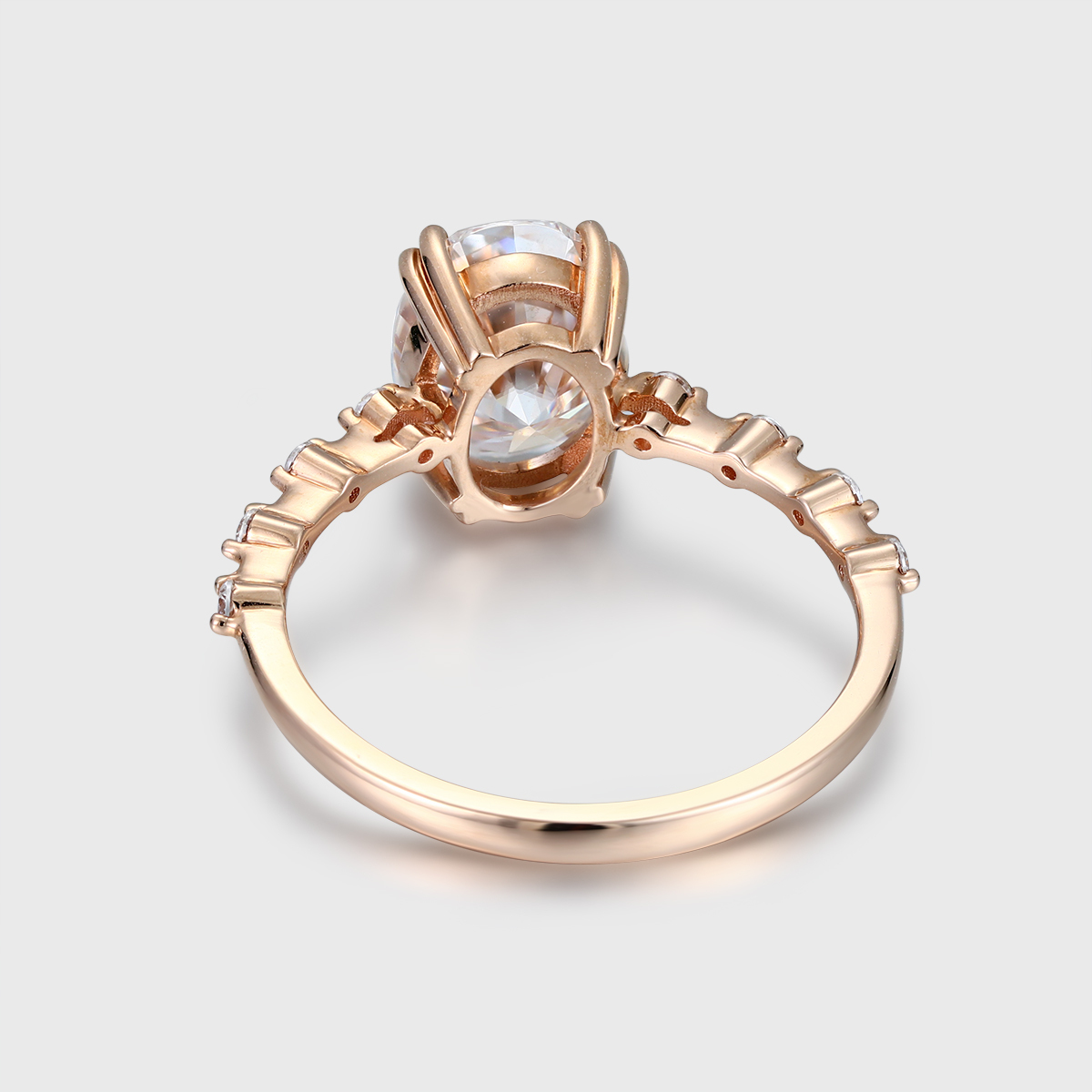 1.5 Carat Oval Moissanite Side Stones Engagement Ring – 14K Rose Gold Bridal Jewelry, Ethical Anniversary Gift for Her