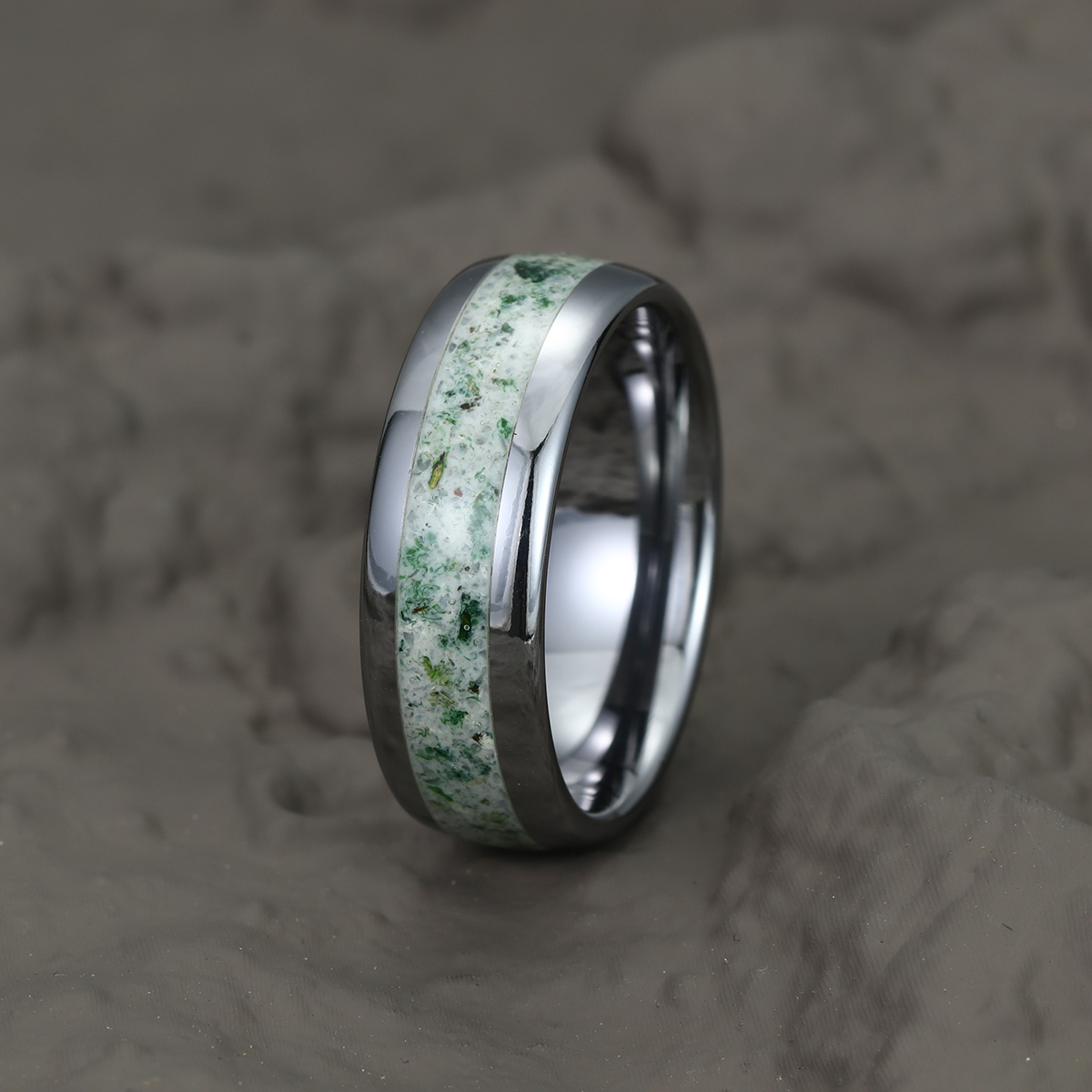 Mens Wedding Ring 6mm Mens Wedding Band Natural Eco-Friendly Moss Agate Sterling Silver Mens Ring