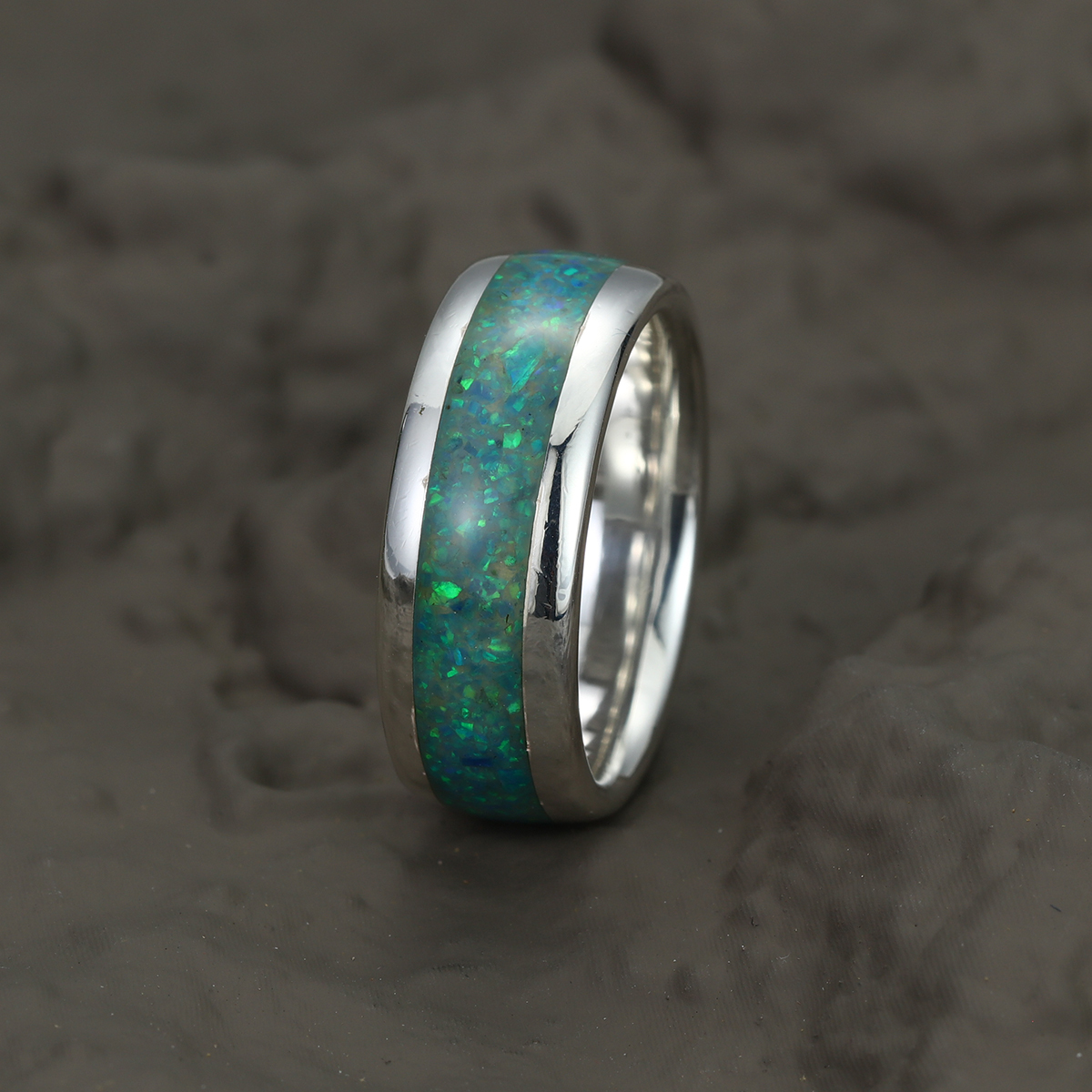 Peacock Blue Opal Sterling Silver Wedding Ring Band 6 mm Black Gold Ring Ring Gift For Her Thin Band Dainty Her Opal Blue Peacock