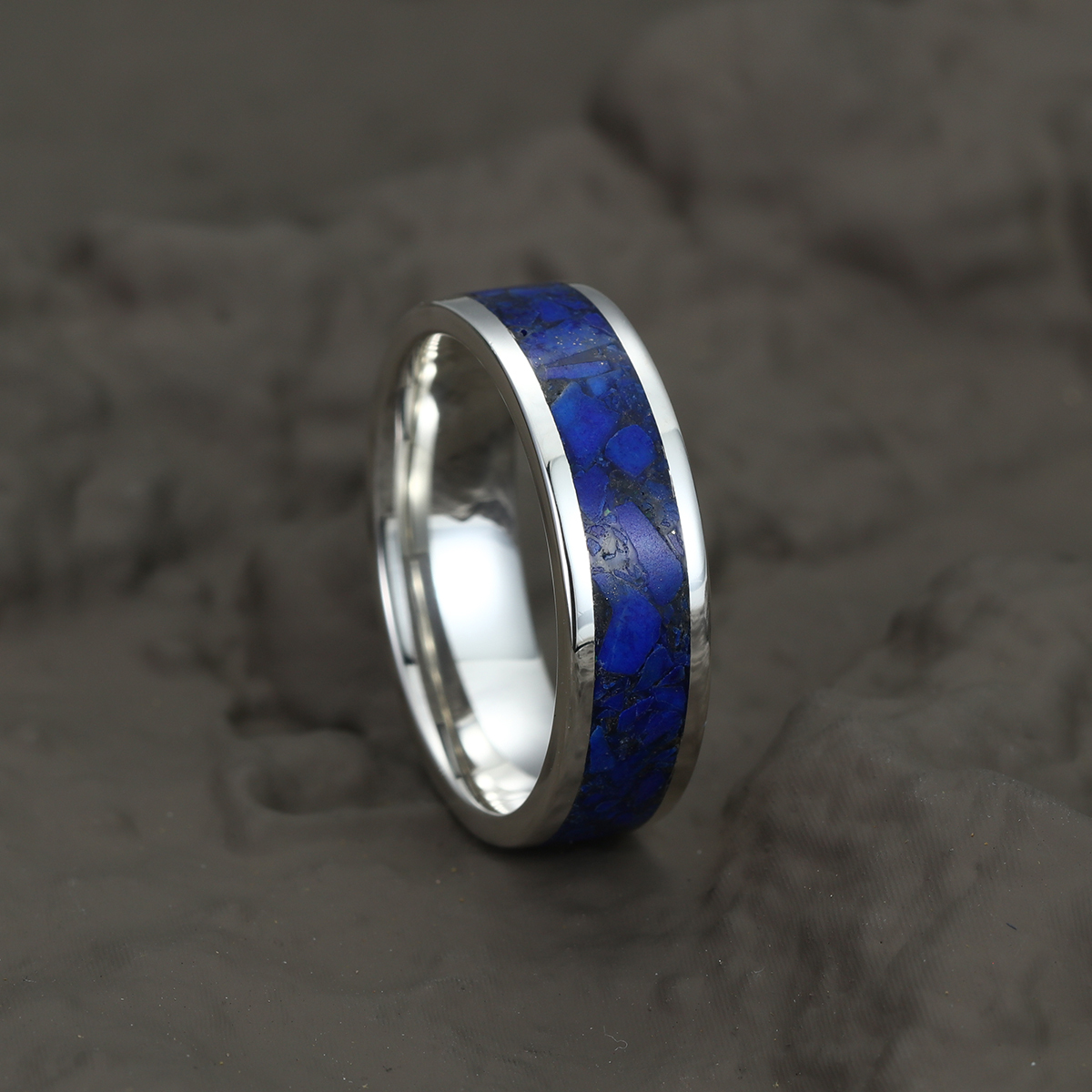 Lapis lazuli Wedding Ring His Hers Promise Engagement Ring 6mm wide ring December Birthstone Ring