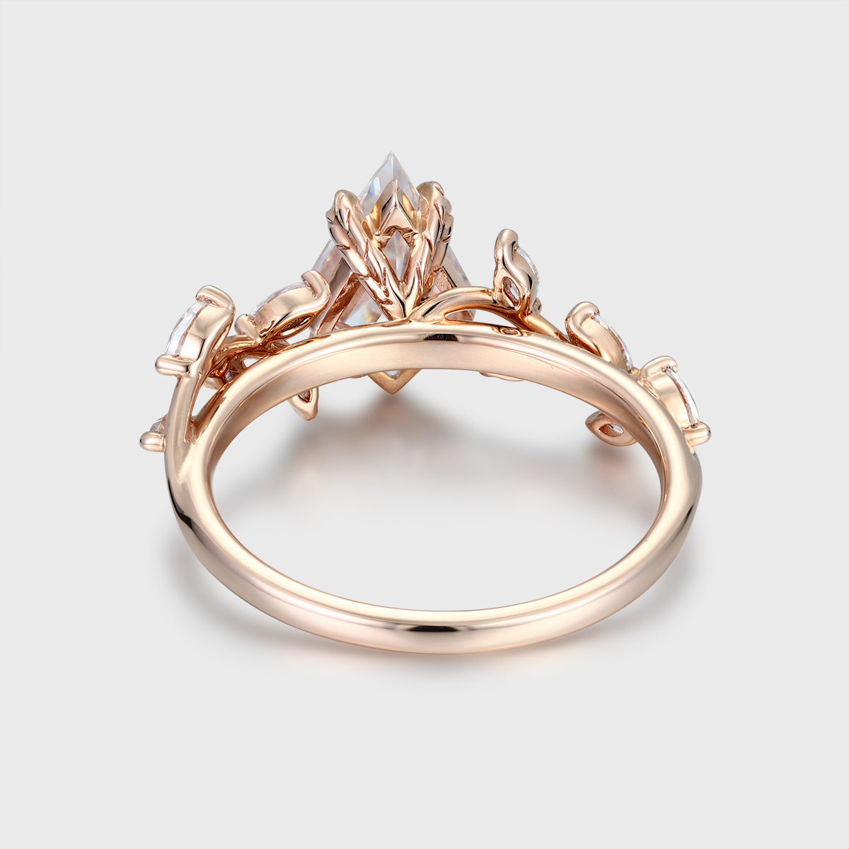 Nature-Inspired Kite Cut Moissanite Engagement Ring – 14K Rose Gold Unique Anniversary Gift for Her