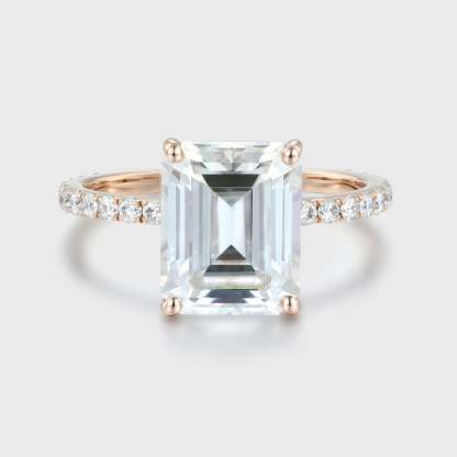 14K Rose Gold 4.0CT Emerald Cut Moissanite Rings for Women