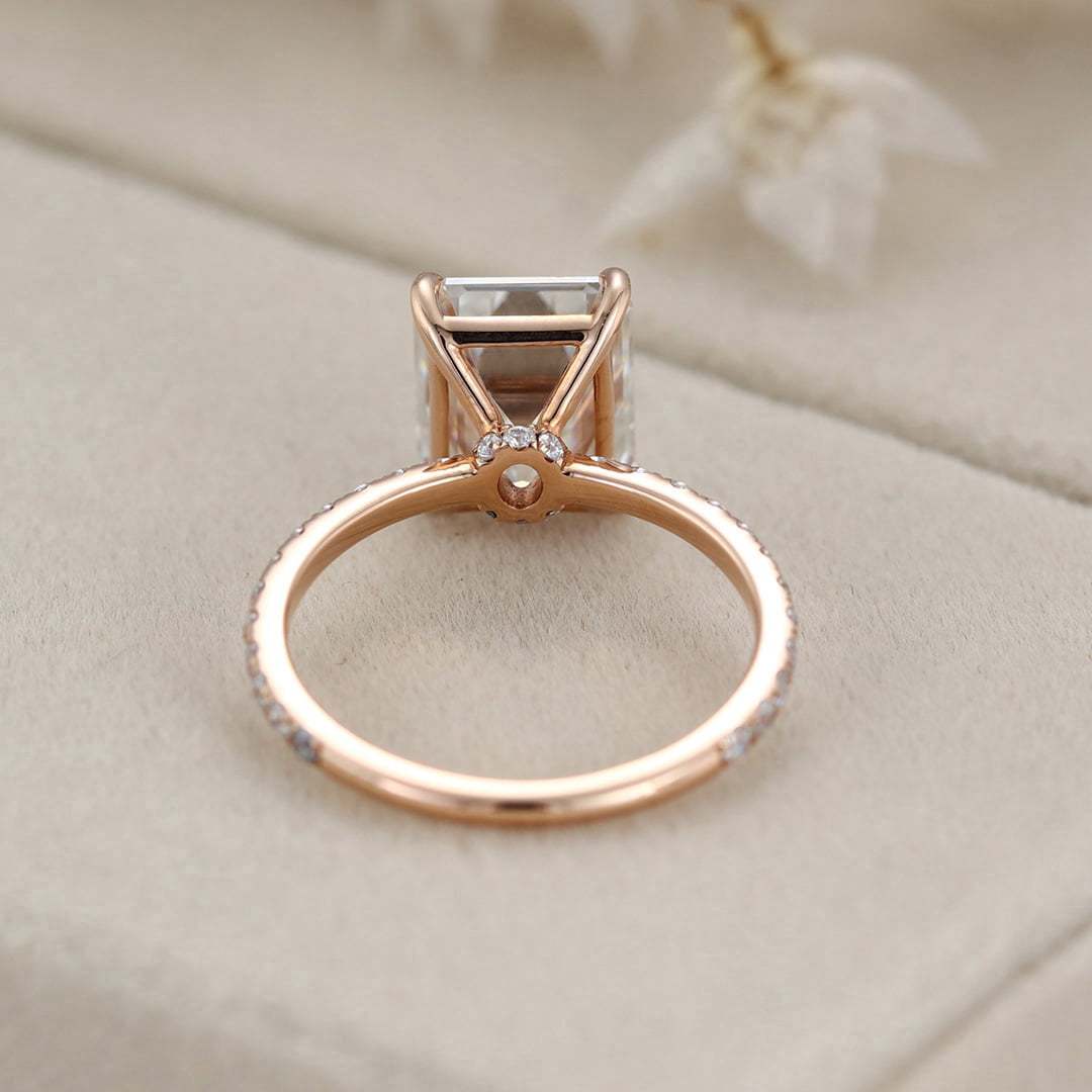 14K Rose Gold 4CT Emerald Cut Moissanite Ring for Women Engagement Bridal Promise Anniversary Gift