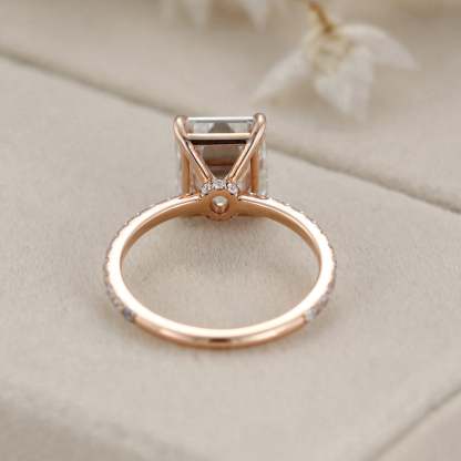 14K Rose Gold 4CT Emerald Cut Moissanite Ring for Women Engagement Bridal Promise Anniversary Gift