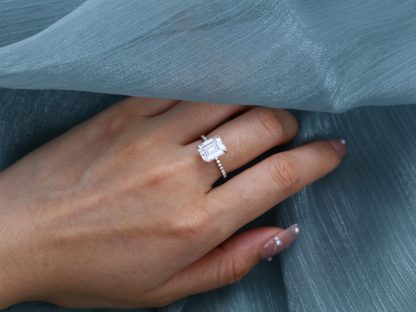 14K Rose Gold 4CT Emerald Cut Moissanite Ring for Women Engagement Bridal Promise Anniversary Gift