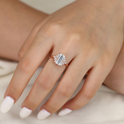 2.5 Carat Emerald Cut Lab Diamond Engagement Ring – Rose Gold Wedding Ring Bridal Anniversary Gift
